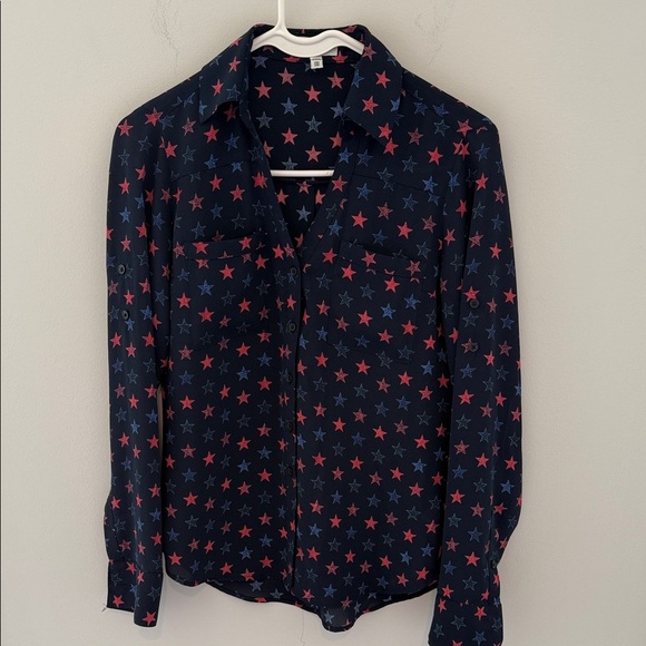 Express Tops - Express Starry Night Button-Up V-Neck Holiday Blouse size XXS